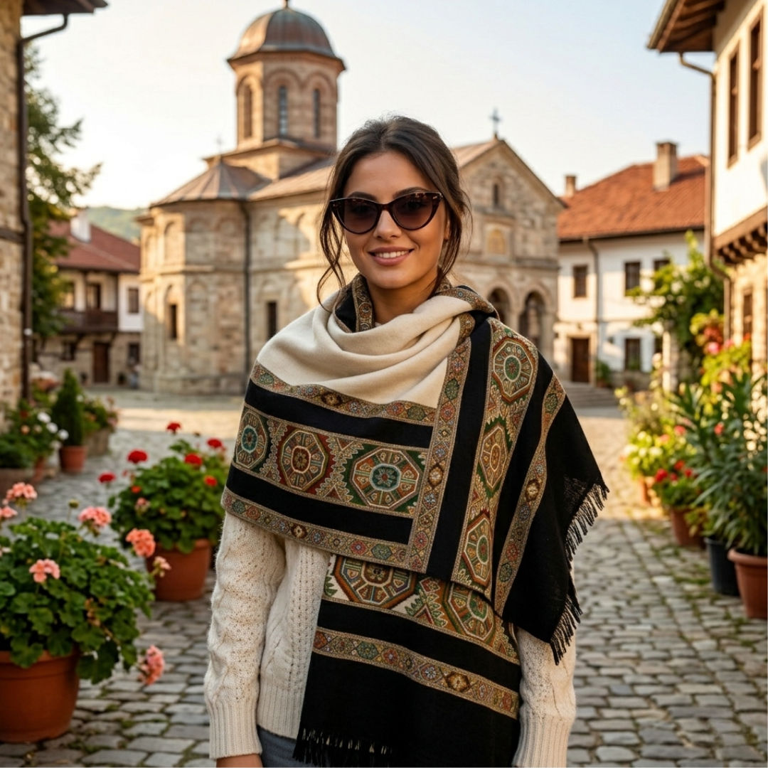 Black Beige Kullu Valley Shawl